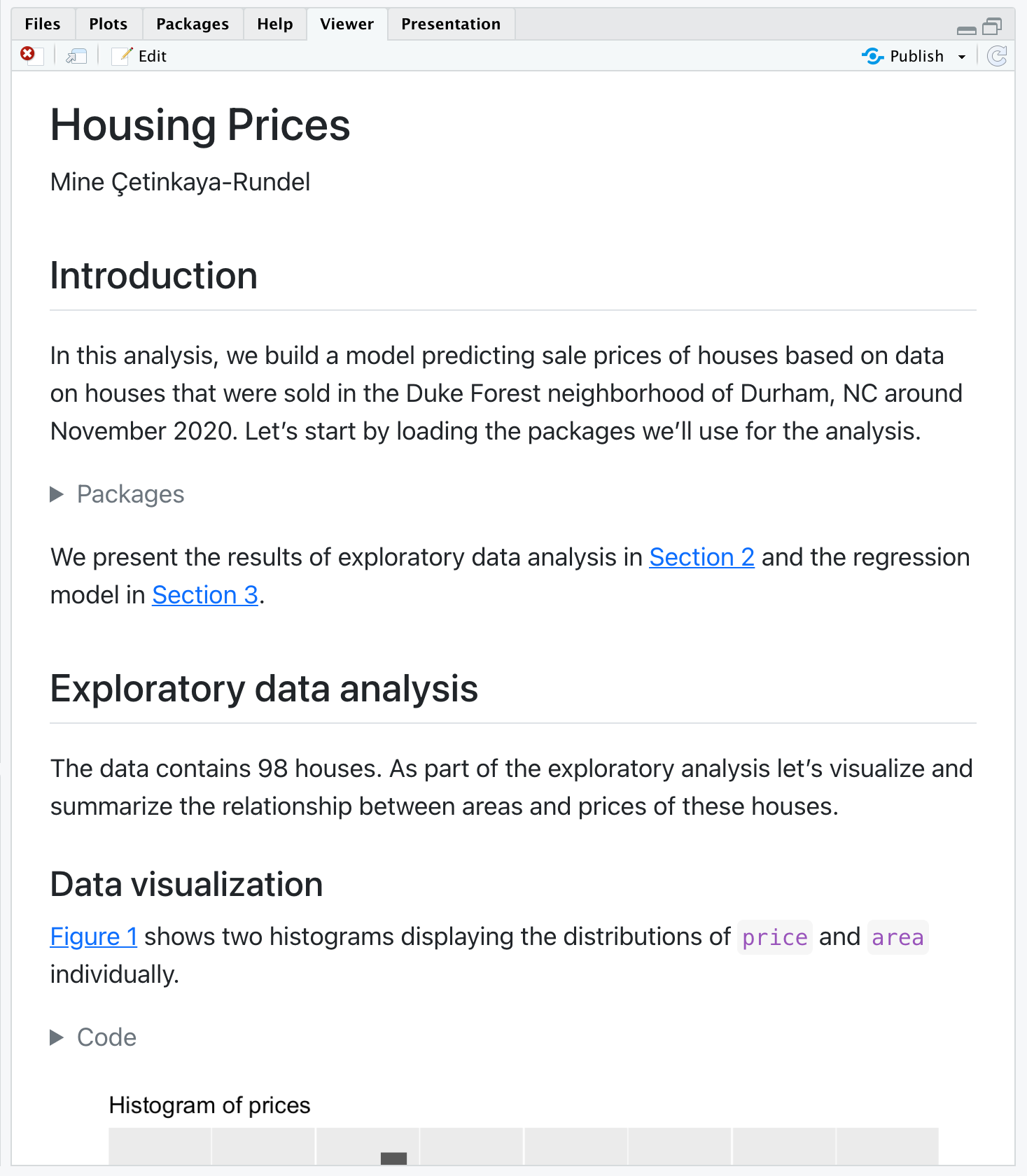 Rendered version of authoring.qmd as HTML. There is no table of contents and the code chunks are folded, hiding the code.